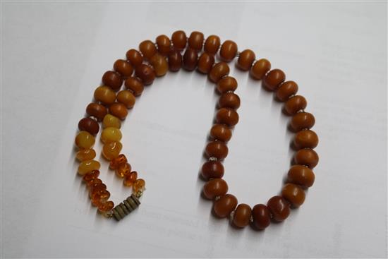 Two amber bead necklaces, gross weight 40 grams.